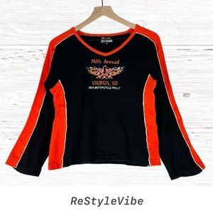 CYCLE THREADS Women’s Size M Top Shirt Crop Embroidered Sturgis Rally Motorcycle